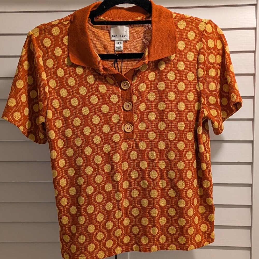 Orange and Maize Industry Knit Top with Button Detail and Collar - Picture 2 of 7